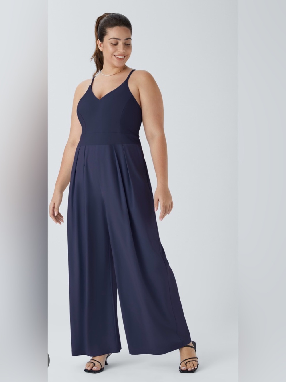 Halara Breezefull Backless Wide Leg Casual Slip Jumpsuit in navy blue.size 2X